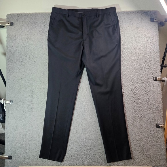 $220 NEW AX Armani Exchange Wool Pants Men 42 Slim‎ Fit Unhemmed Black NWOT